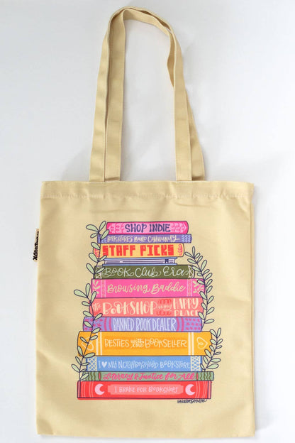 Indie Bookstore Baddie Yellow Bookshop Stack Reader Tote Bag