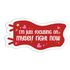 Red speech bubble with white text &