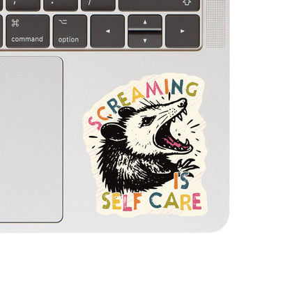 Sticker with an opossum illustration and text &