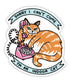Sticker with a cat sitting on a phone, apologizing it can&