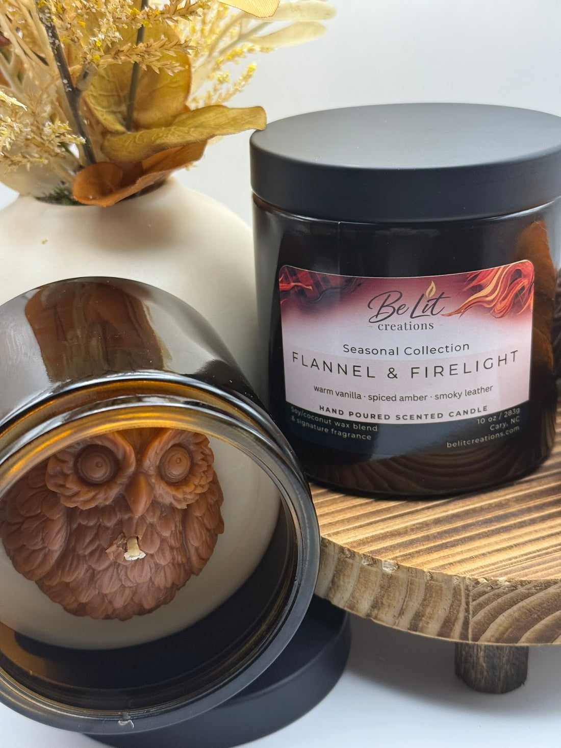 Flannel and Firelight Candle | Vanilla + Leather | 10 oz