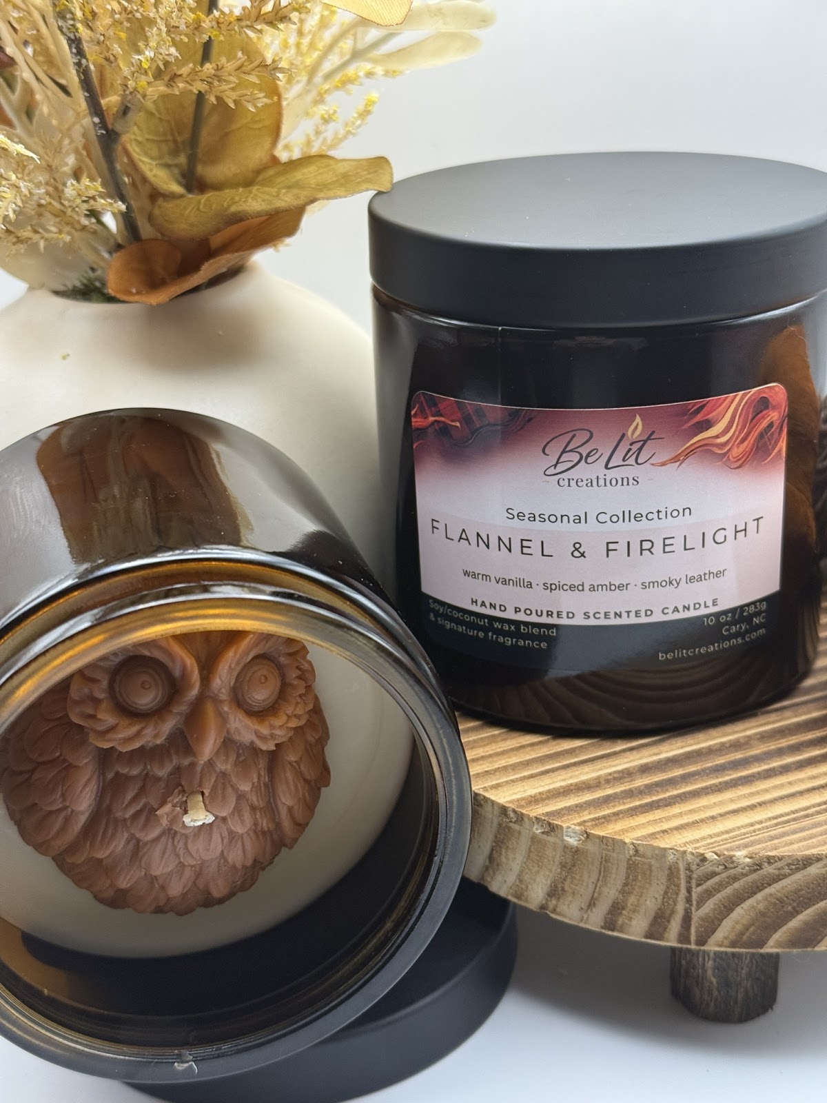 Flannel and Firelight Candle | Vanilla + Leather | 10 oz