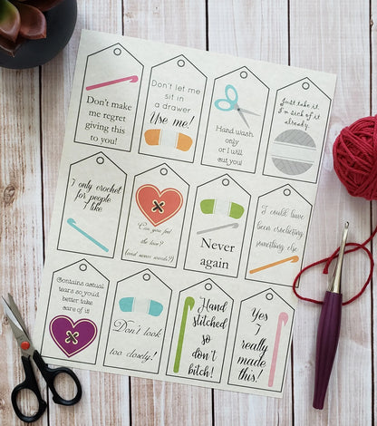 Snarky Double Sided Crochet Quote Gift Tag With Blank Care Instructions - PDF File Only - Instant Download