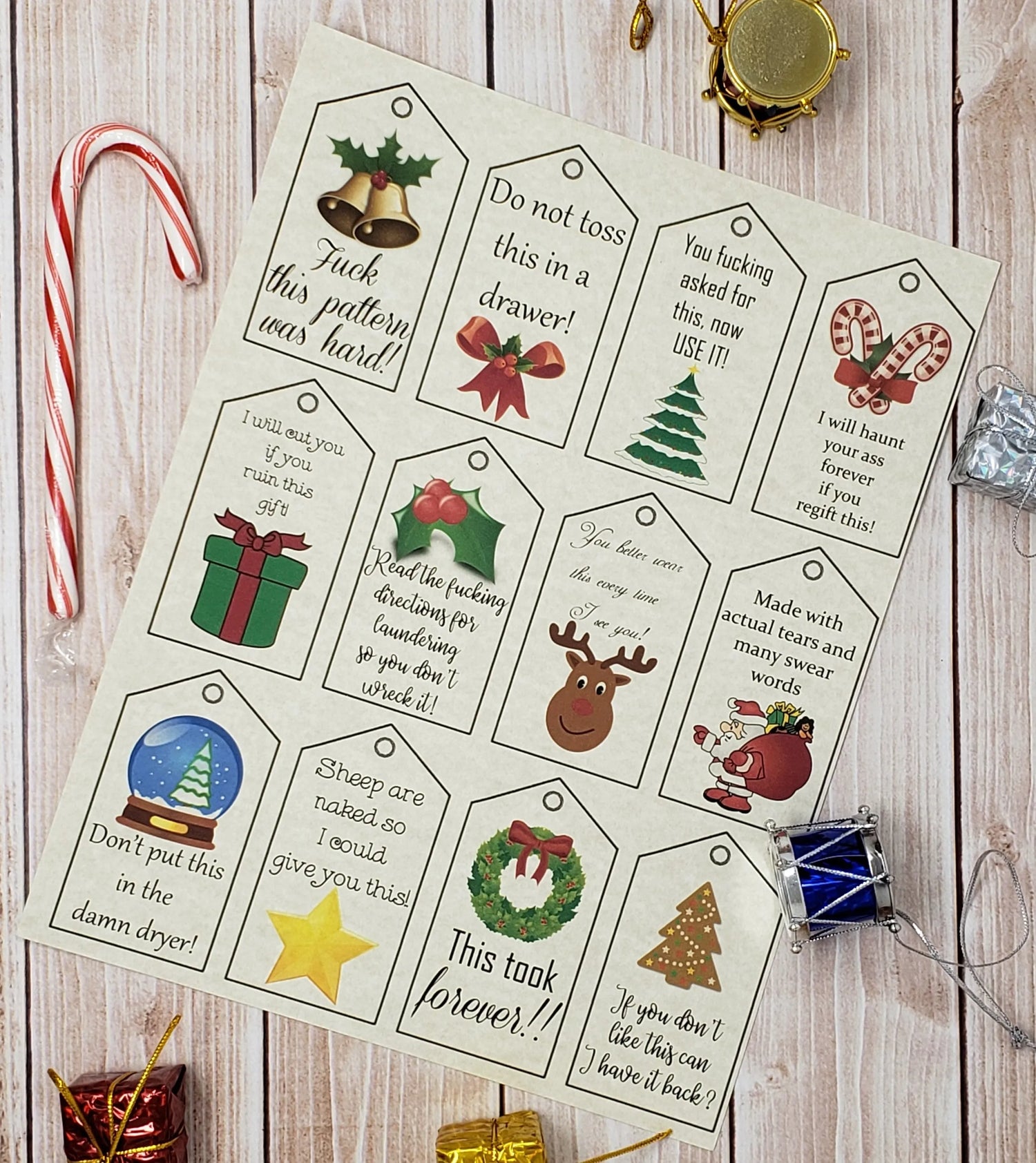Swearing Christmas Craft Double Sided Gift Tag - PDF File Only - Instant Download - Knitting Crochet Present Label