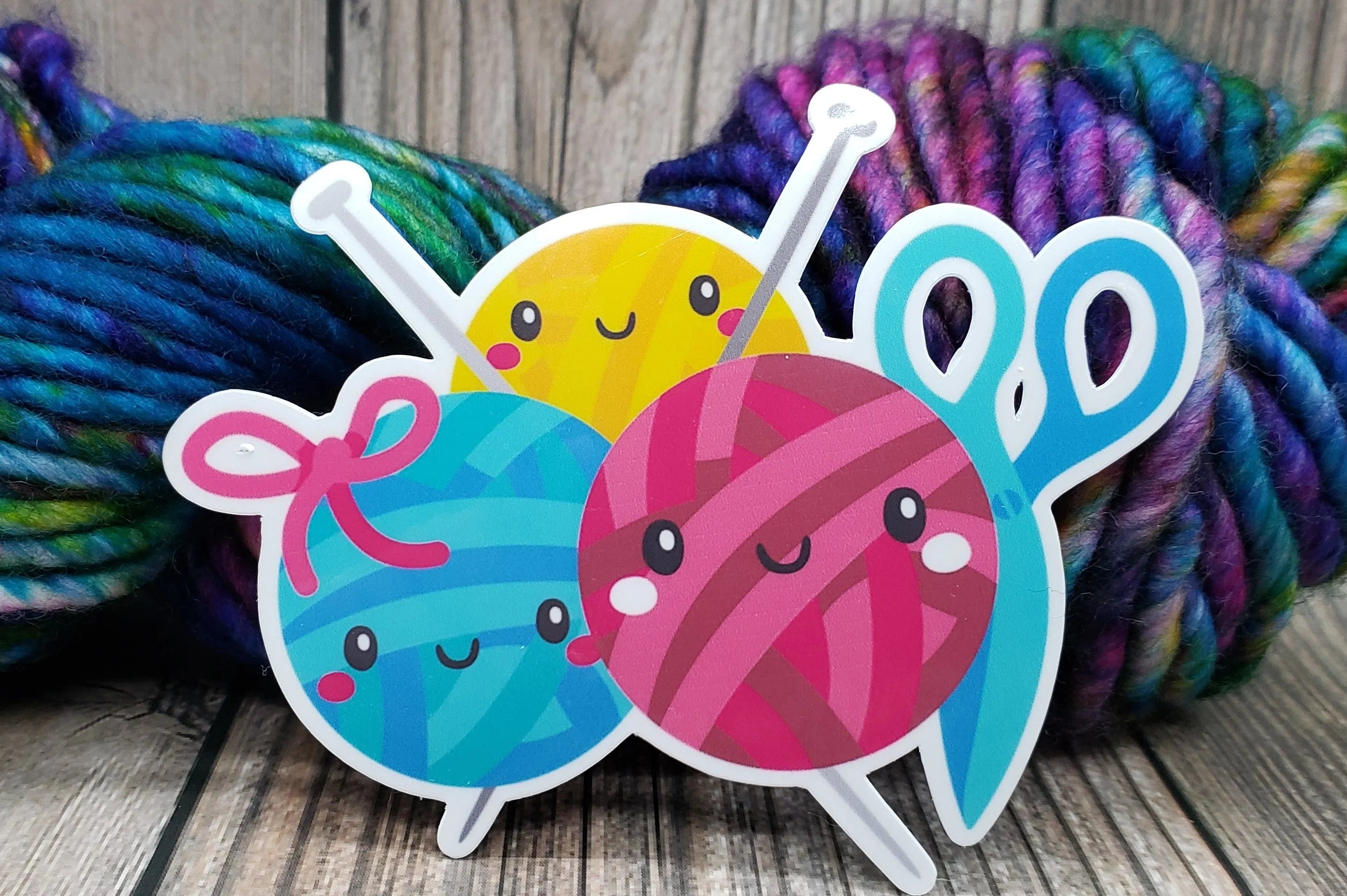 Cute Knitting Yarn with Scissors Vinyl Sticker
