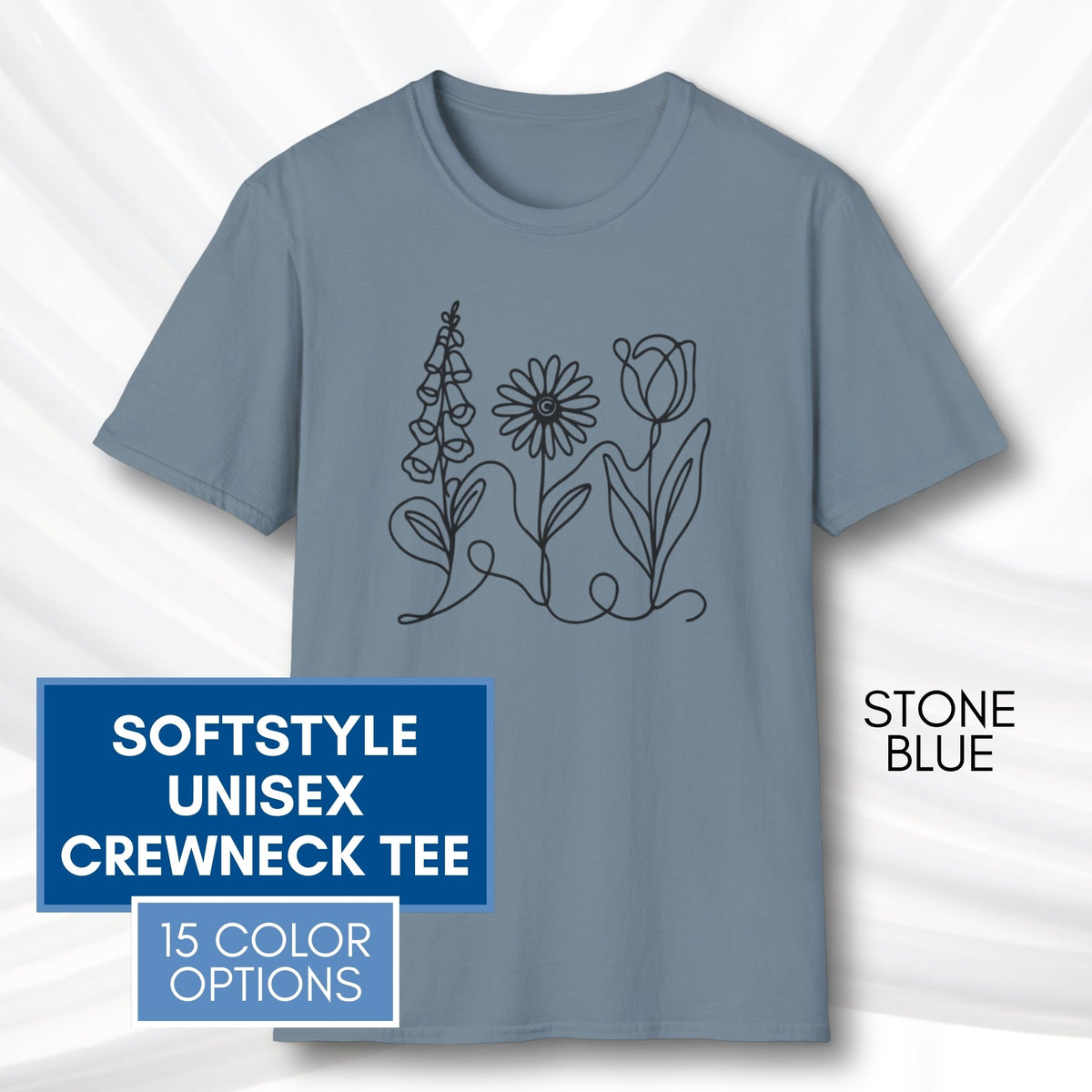 Foxglove Daisy Tulip Unisex Softstyle T-Shirt | Subtle FDT Flowers Cotton Tee (Solid Colors)