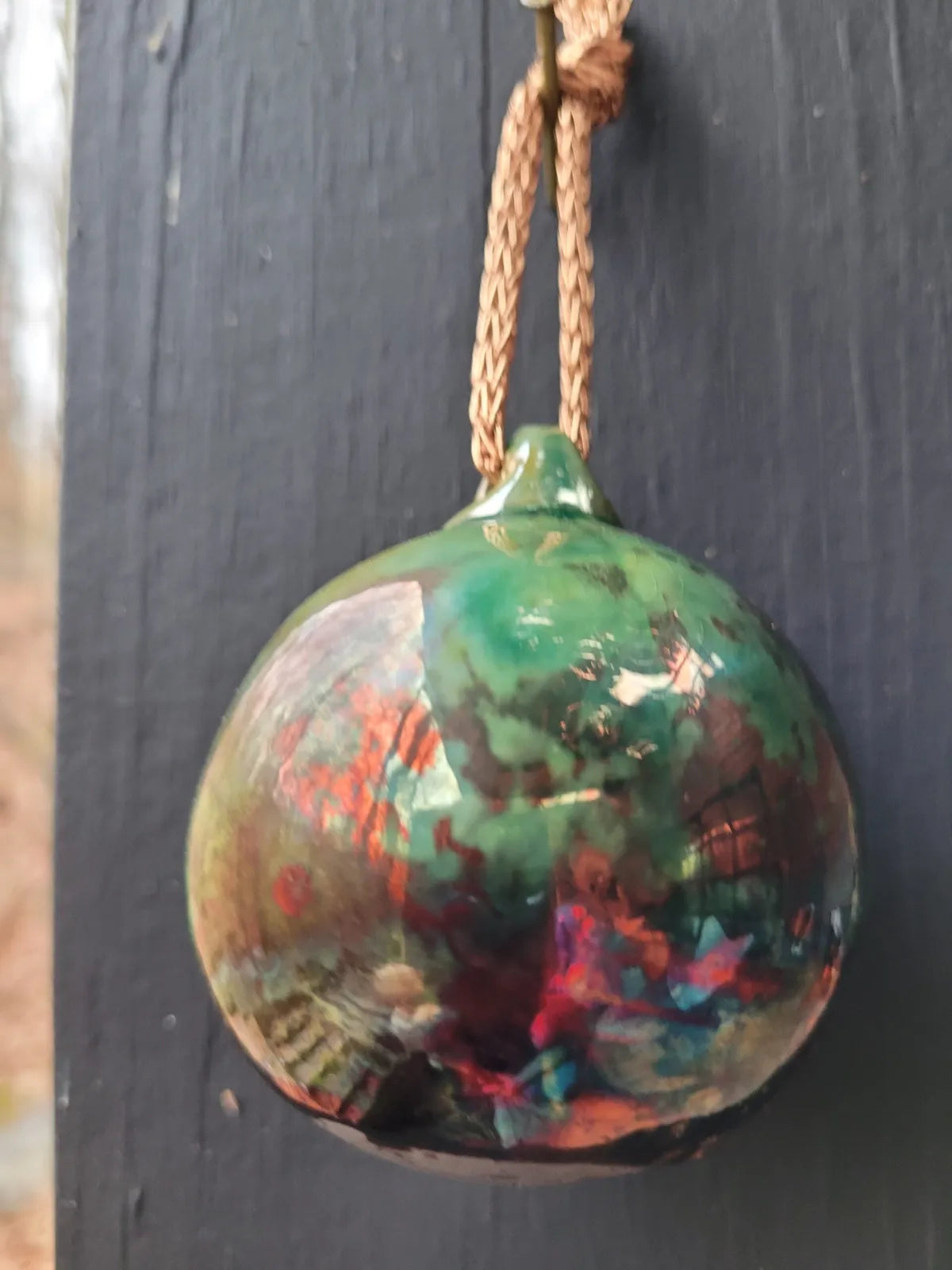 Ceramic Raku Bauble Ornament Metallic Glaze One of a Kind lbm1