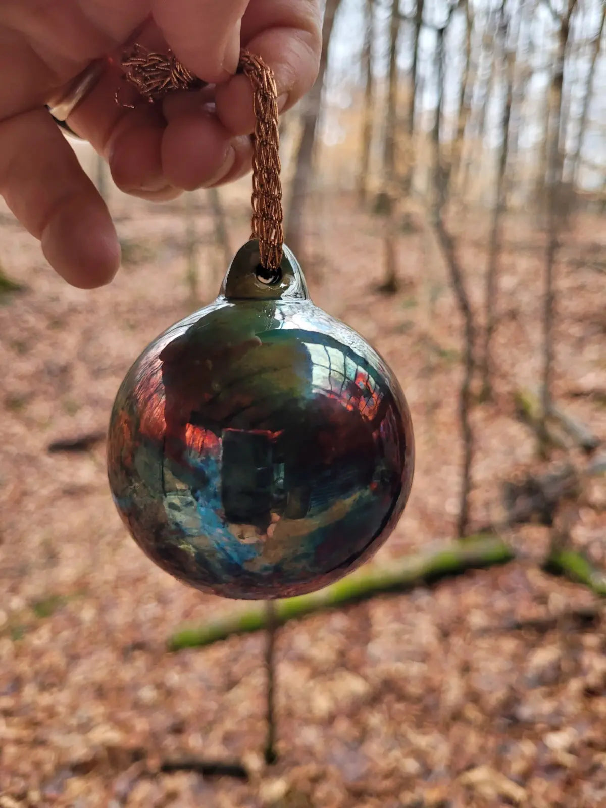 Ceramic Raku Bauble Ornament Metallic Glaze One of a Kind lbm1