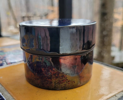 Ceramic Blue Raku Small Lidded Box Keepsake Treasure One of a Kind lbmb1