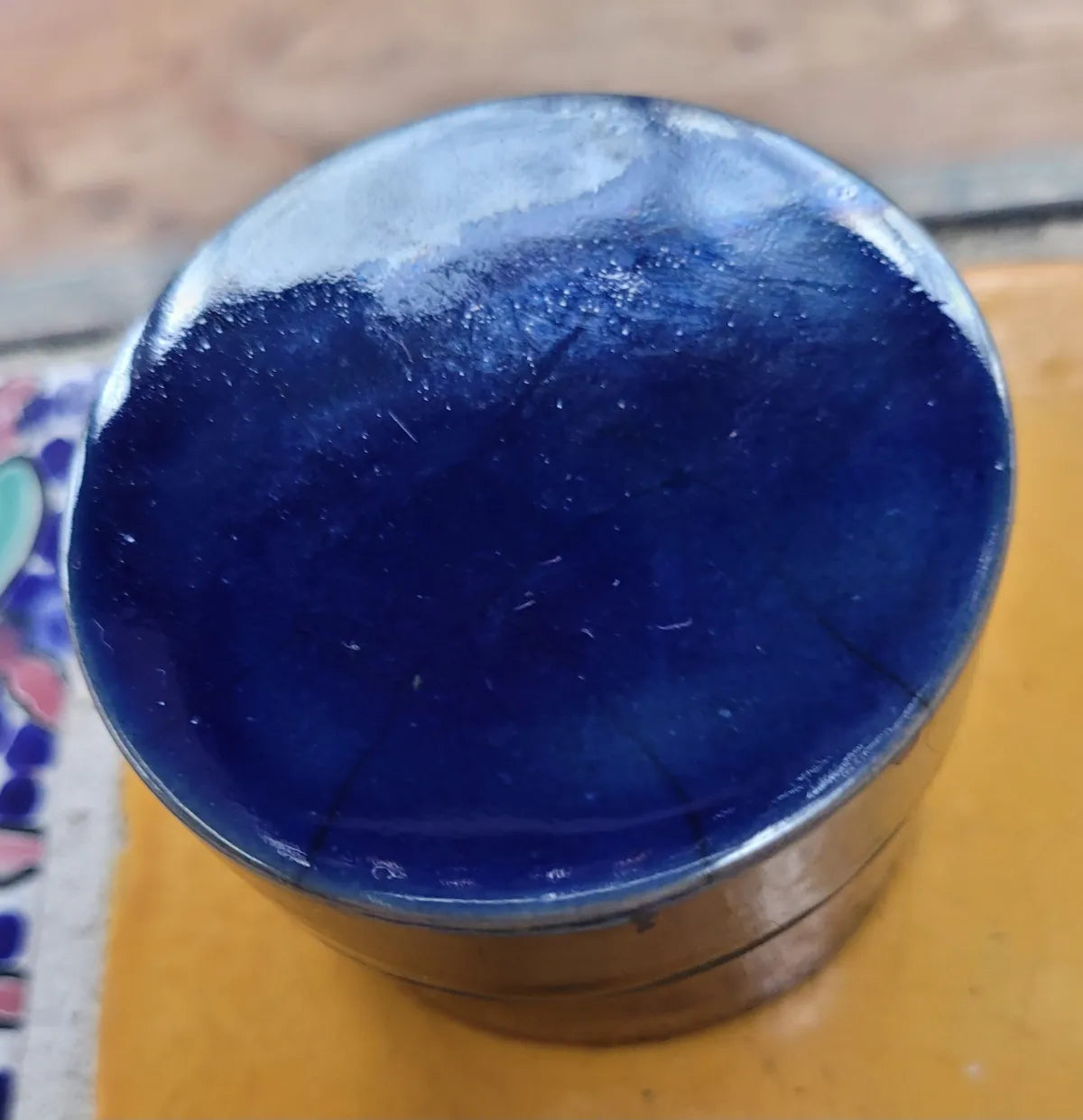 Ceramic Blue Raku Small Lidded Box Keepsake Treasure One of a Kind lbmb1