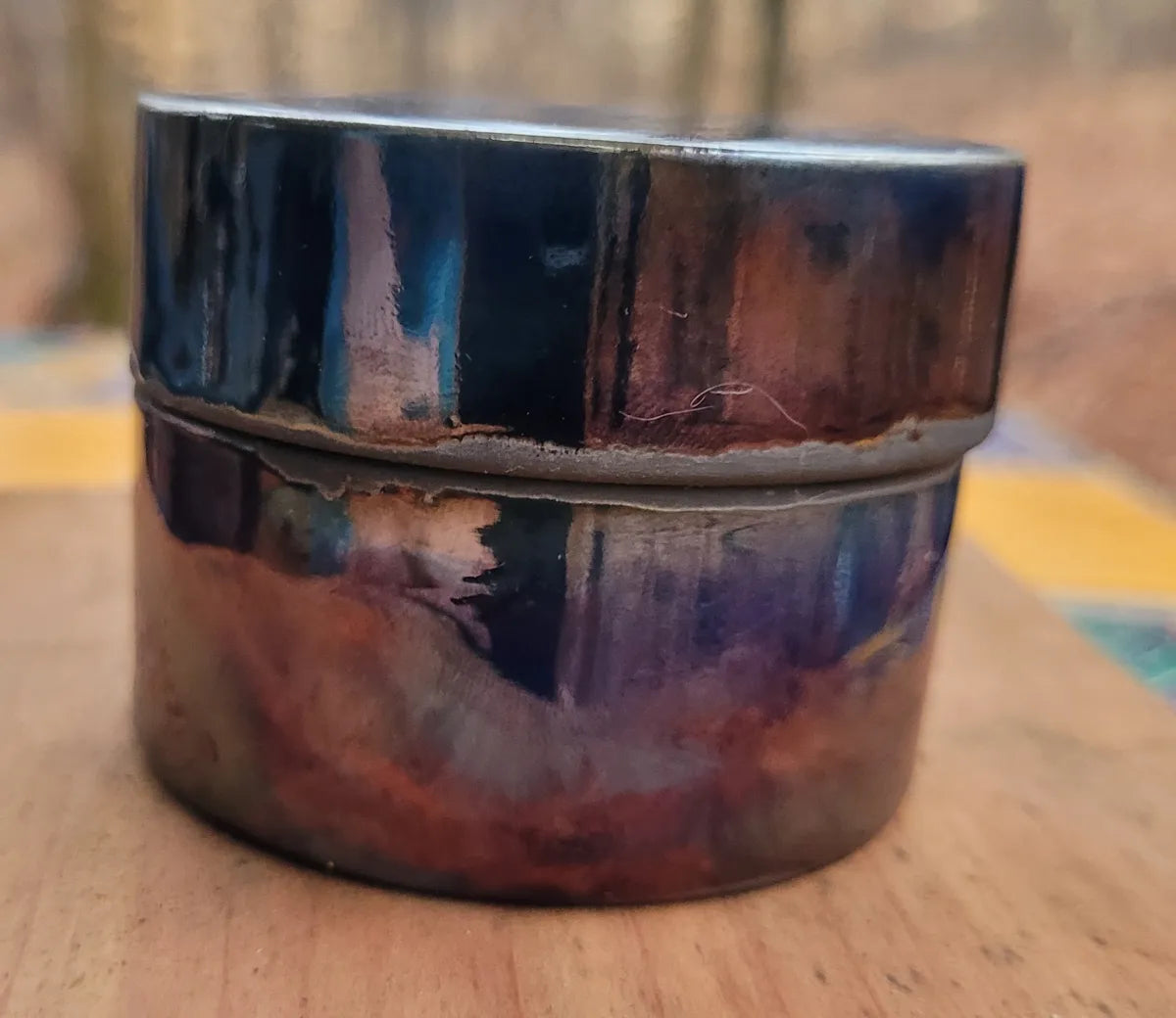 Ceramic Blue Raku Small Lidded Box Keepsake Treasure One of a Kind lbmb1