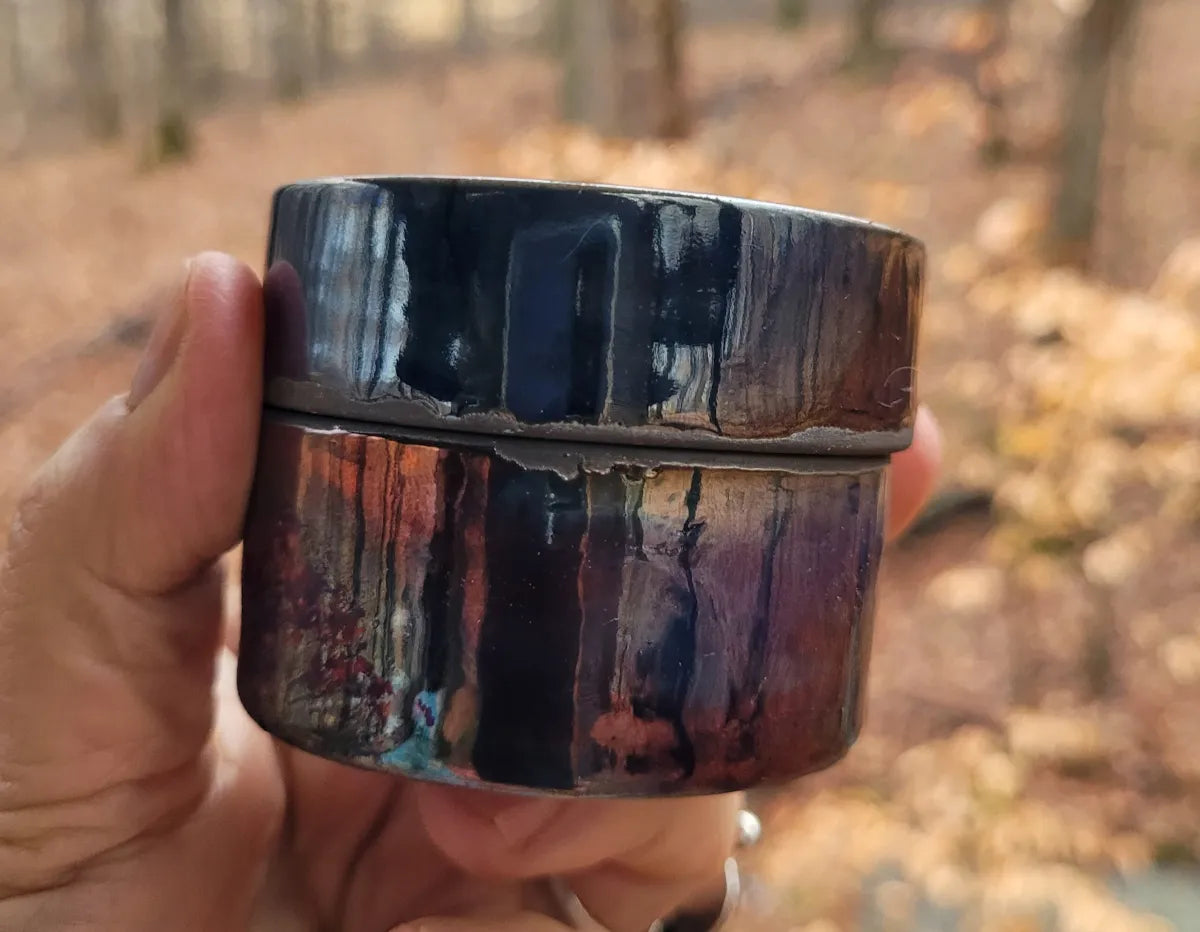 Ceramic Blue Raku Small Lidded Box Keepsake Treasure One of a Kind lbmb1