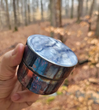 Ceramic Blue Raku Small Lidded Box Keepsake Treasure One of a Kind lbmb1