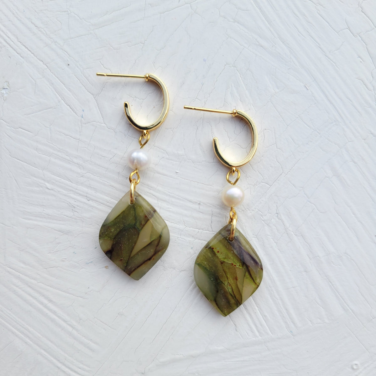 Olive Green Pearl Teardrop