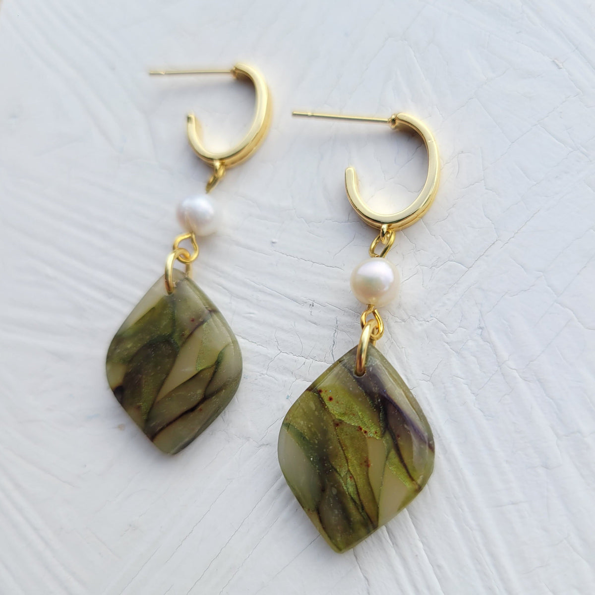 Olive Green Pearl Teardrop