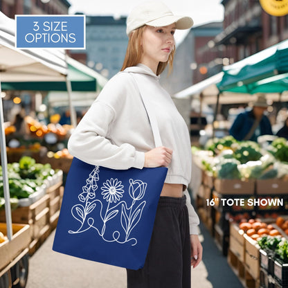Foxglove Daisy Tulip Tote | Blue and White Subtle FDT Flowers Reusable Bag