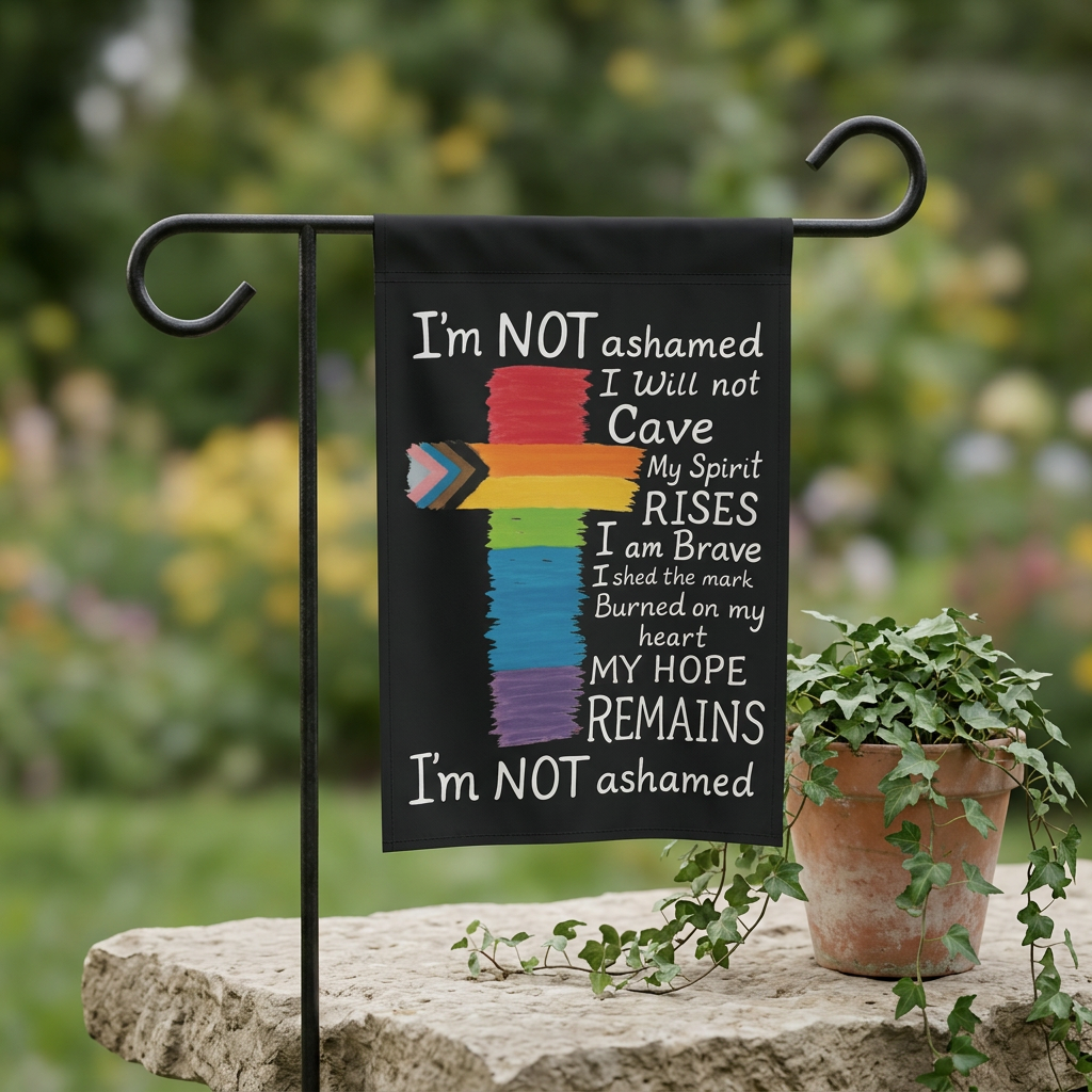 Inclusion Cross Garden Flag | Progress Pride | Not Ashamed