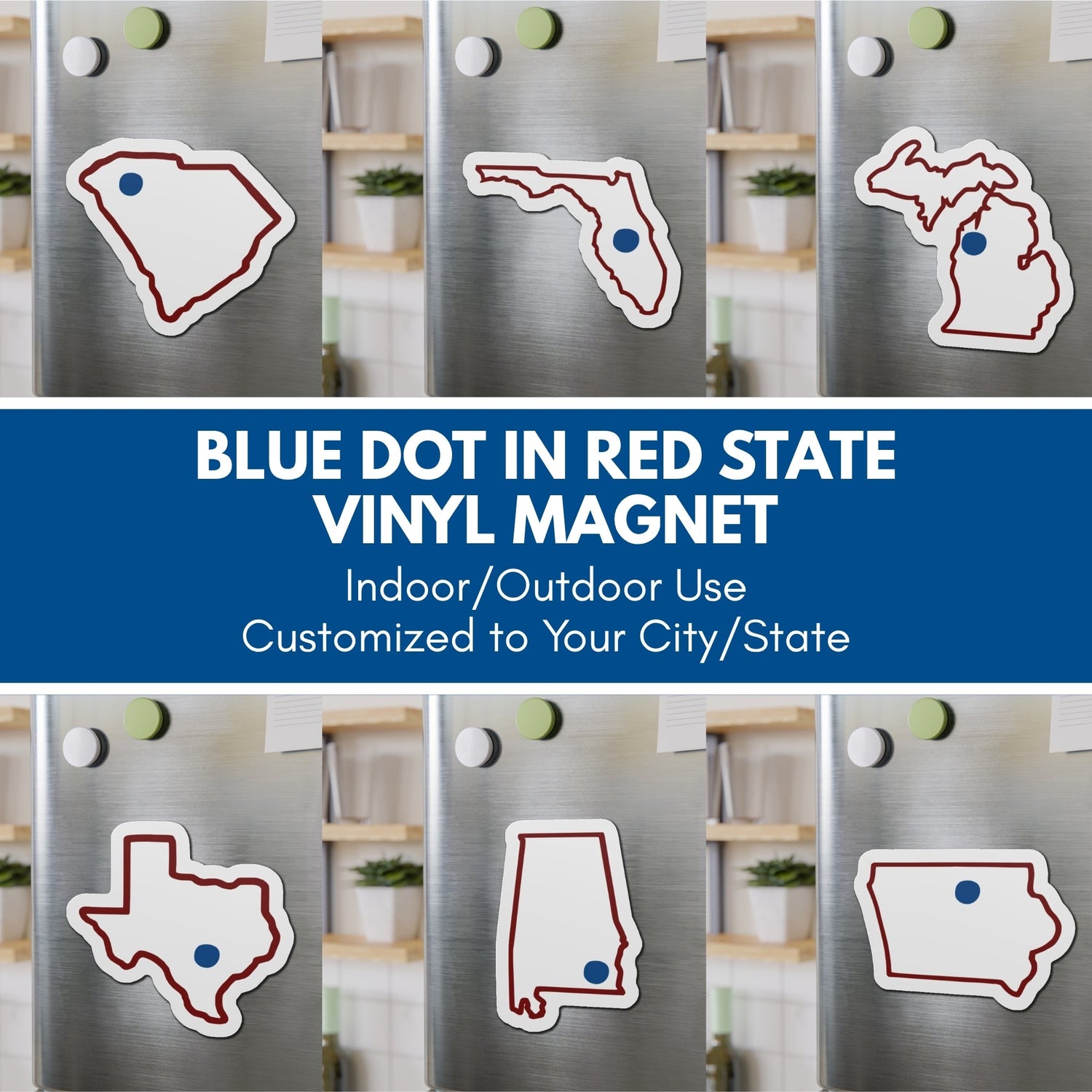 Blue Dot Red State Die-Cut Vinyl Magnet | Customized Democratic Activist Car Decor
