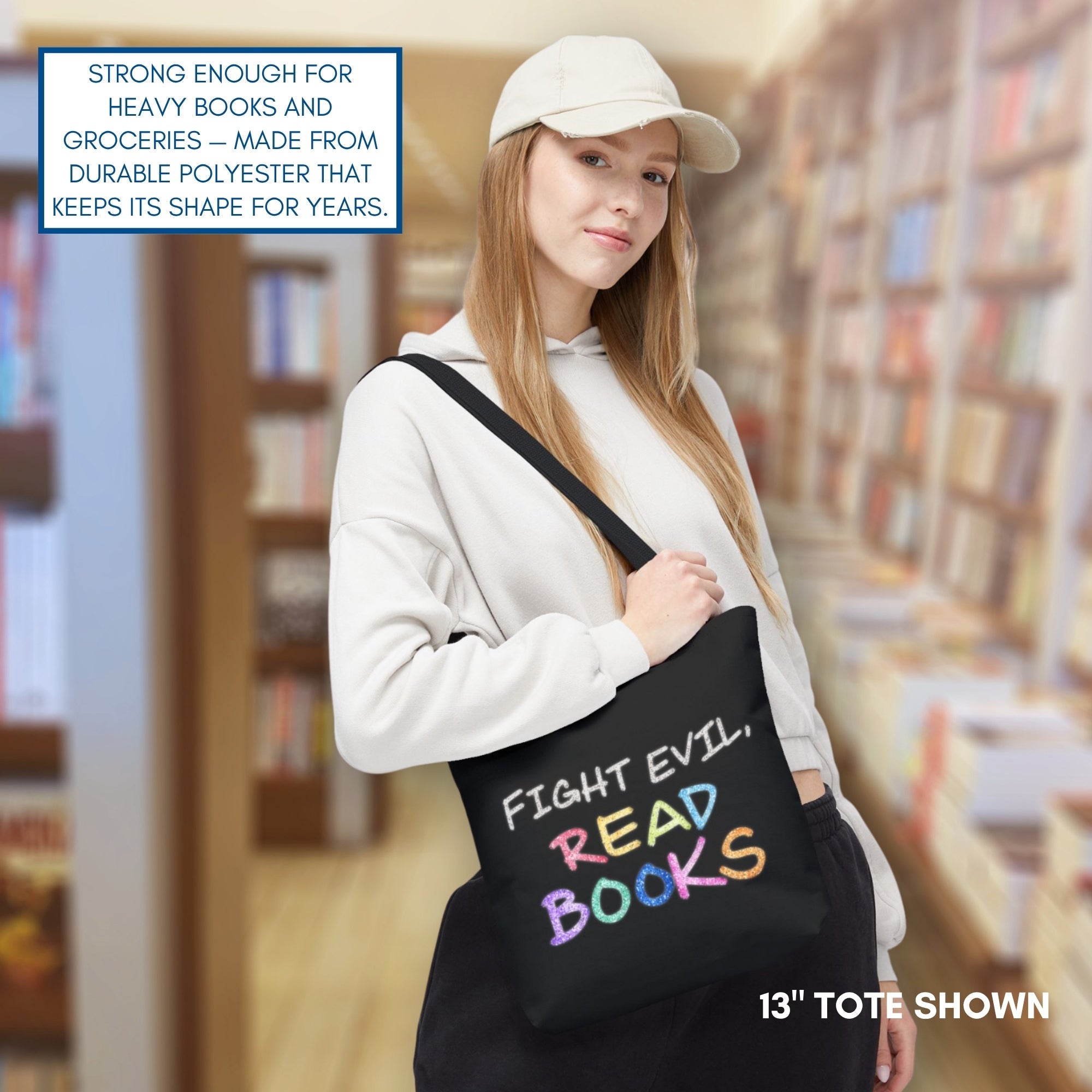 Fight Evil Read Books Colorful Tote Bag | Literary Accessory, Bookish Gift