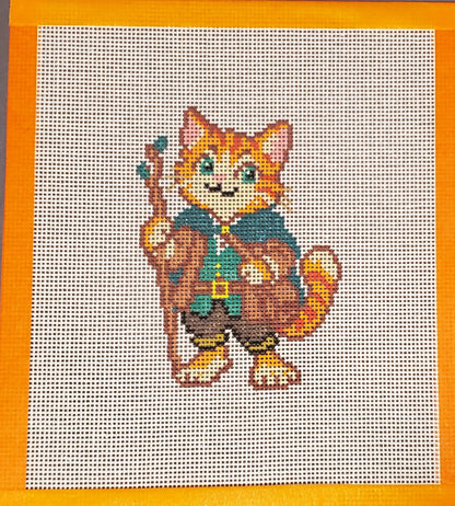 Adventure Kitty Cat needlepoint canvas hand painted