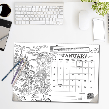 2027 Great Events in American History 19”x 13” Home Edition Desk Blotter/Wall Coloring Calendar