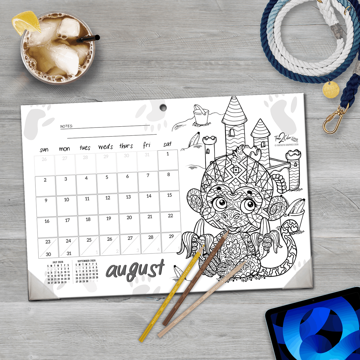 2027 Furry Friends 19” x 13” Home Edition Desk Blotter/Wall Coloring Calendar