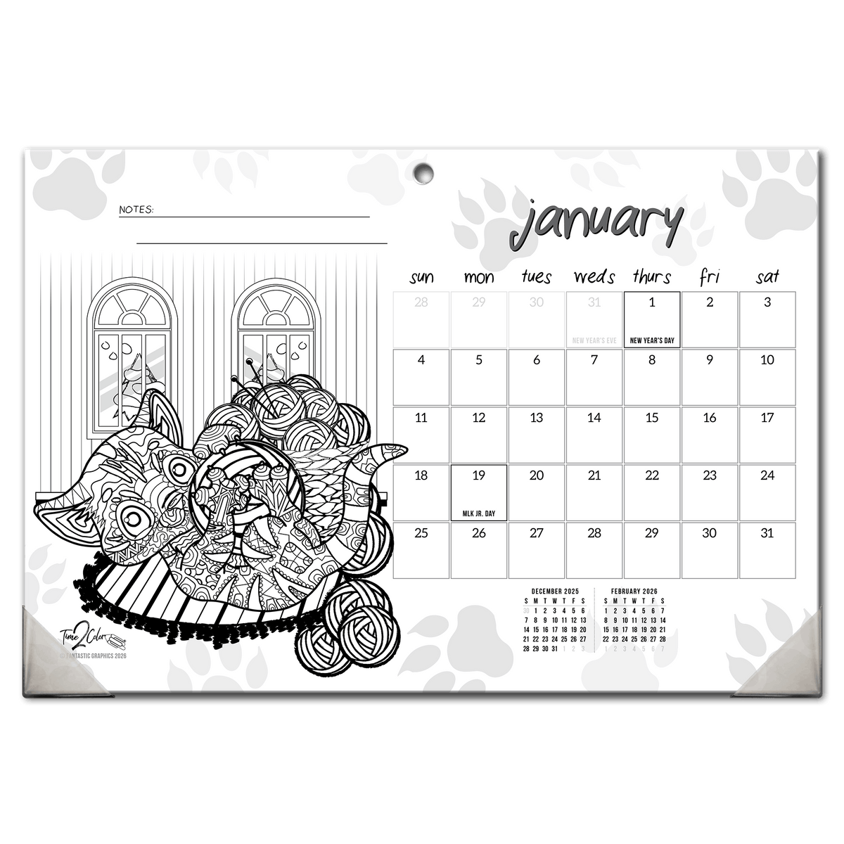2027 Furry Friends 19” x 13” Home Edition Desk Blotter/Wall Coloring Calendar