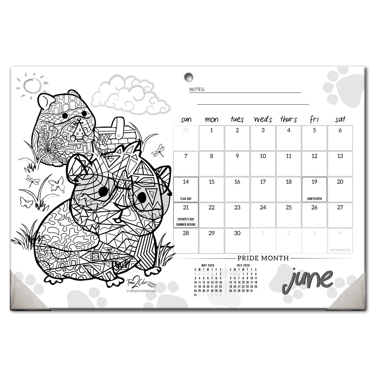 2027 Furry Friends 19” x 13” Home Edition Desk Blotter/Wall Coloring Calendar
