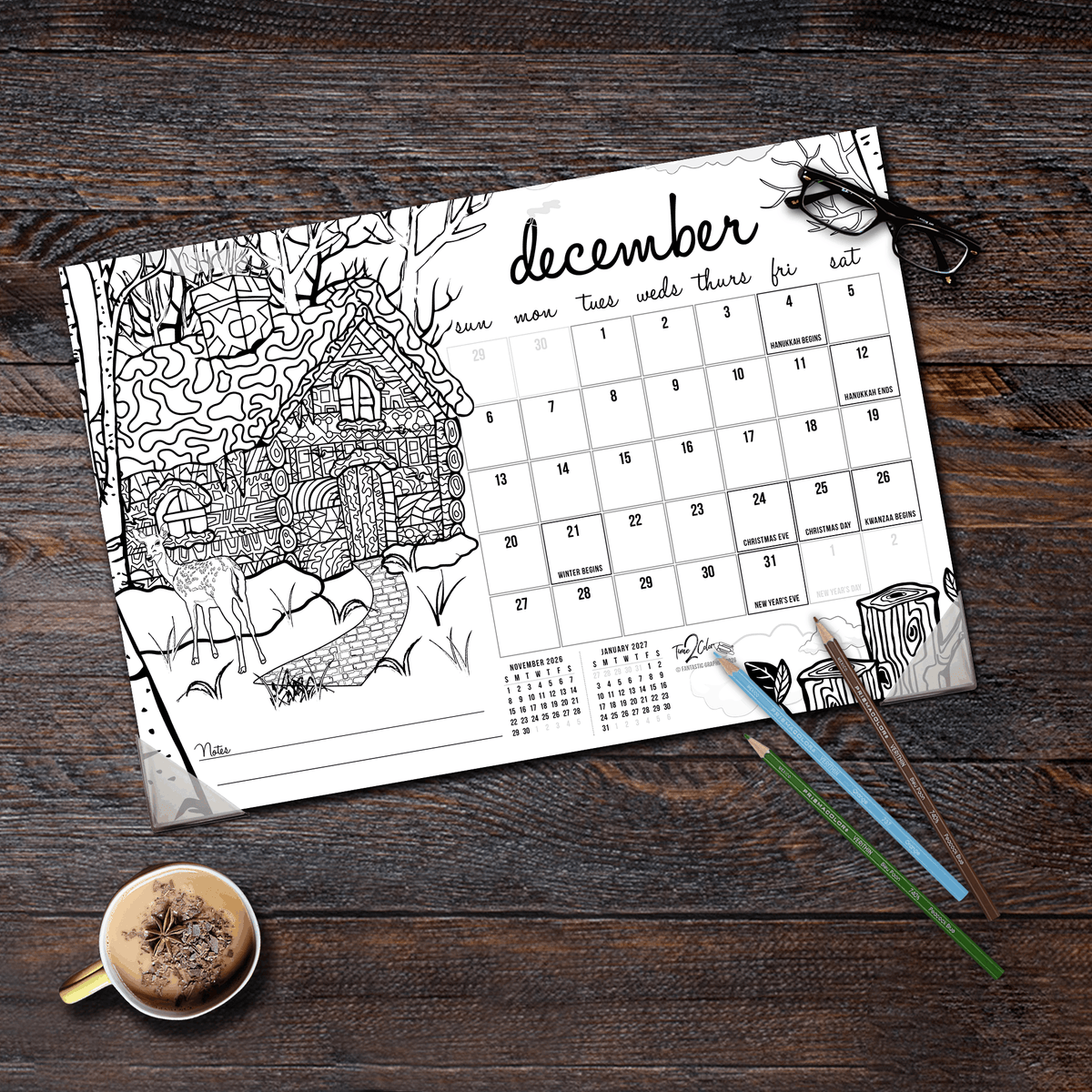 2027 Seasons 19” x 13” Home Edition Desk Blotter/Wall Coloring Calendar