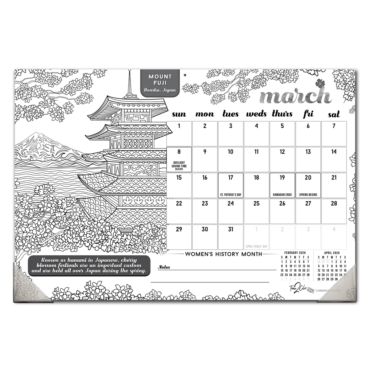 2027 Wonders Of The World 19” x 13” Home Edition Desk Blotter/Wall Coloring Calendar