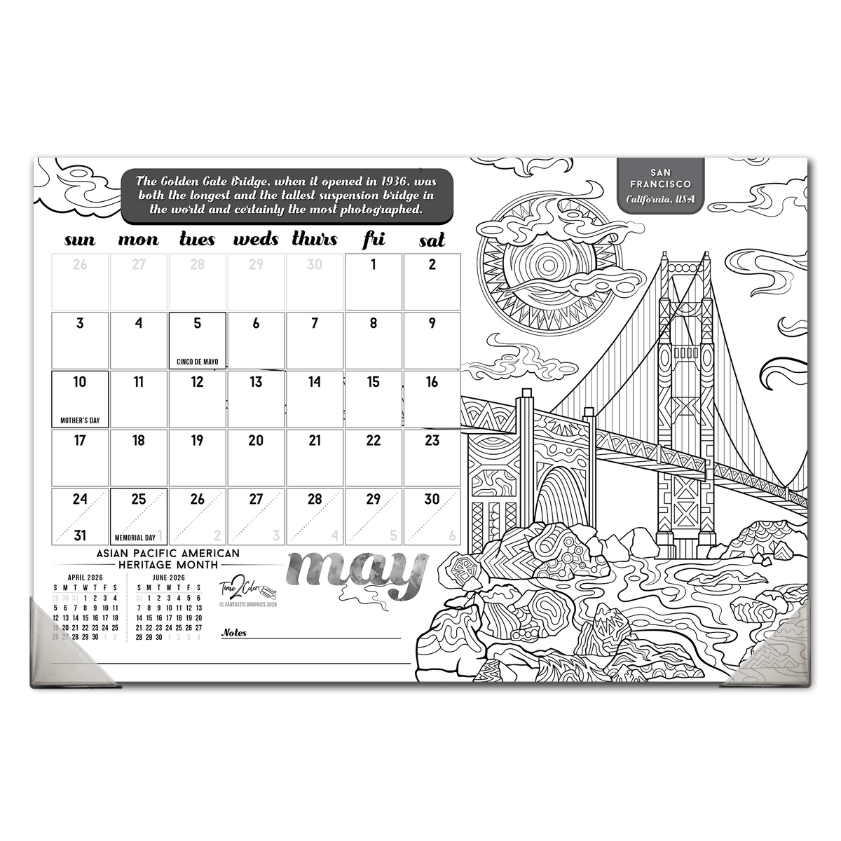 2027 Wonders Of The World 19” x 13” Home Edition Desk Blotter/Wall Coloring Calendar