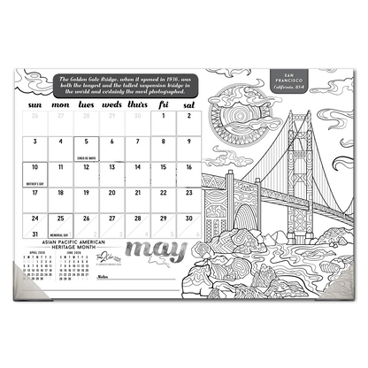 2027 Wonders Of The World 19” x 13” Home Edition Desk Blotter/Wall Coloring Calendar