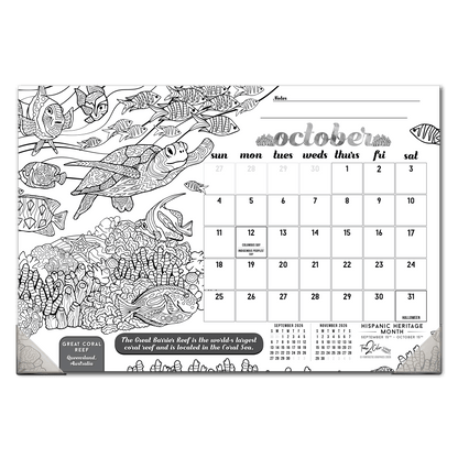 2027 Wonders Of The World 19” x 13” Home Edition Desk Blotter/Wall Coloring Calendar