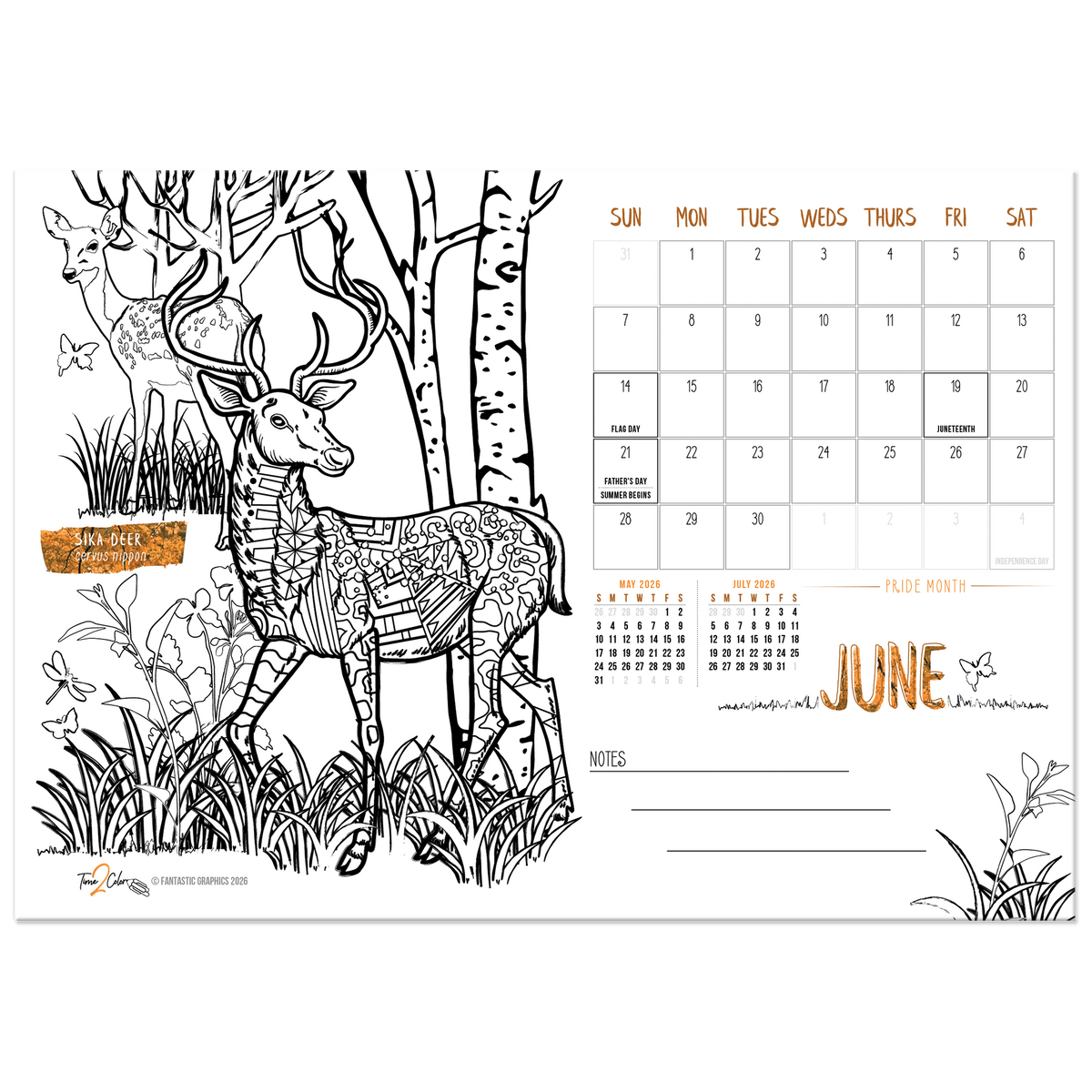 2027 Nature Standing Lucite Desktop Coloring Calendar (8.5” x 6”)