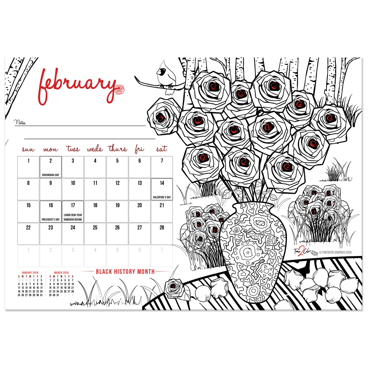2027 Seasons Standing Lucite Desktop Coloring Calendar (8.5” x 6”)