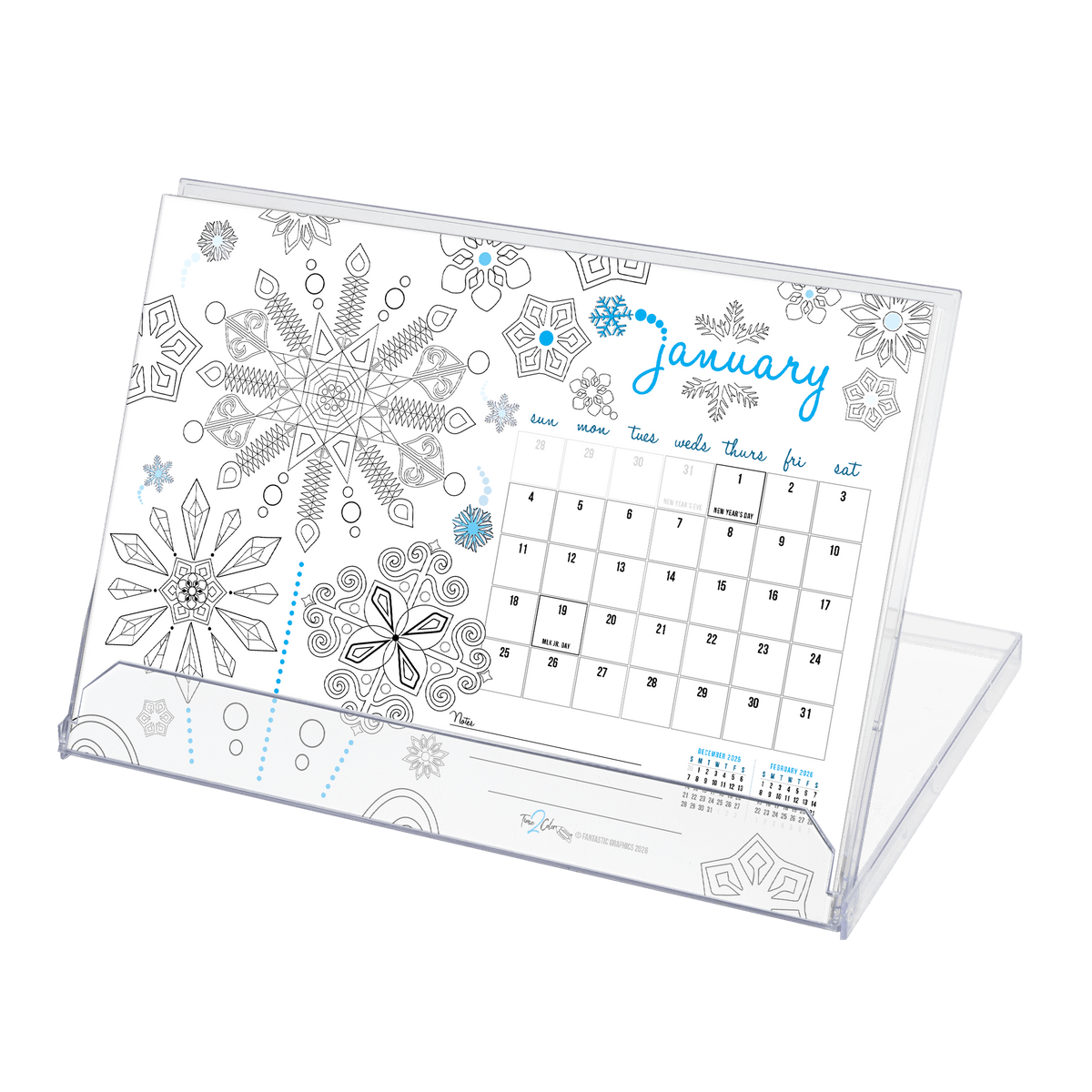2027 Seasons Standing Lucite Desktop Coloring Calendar (8.5” x 6”)