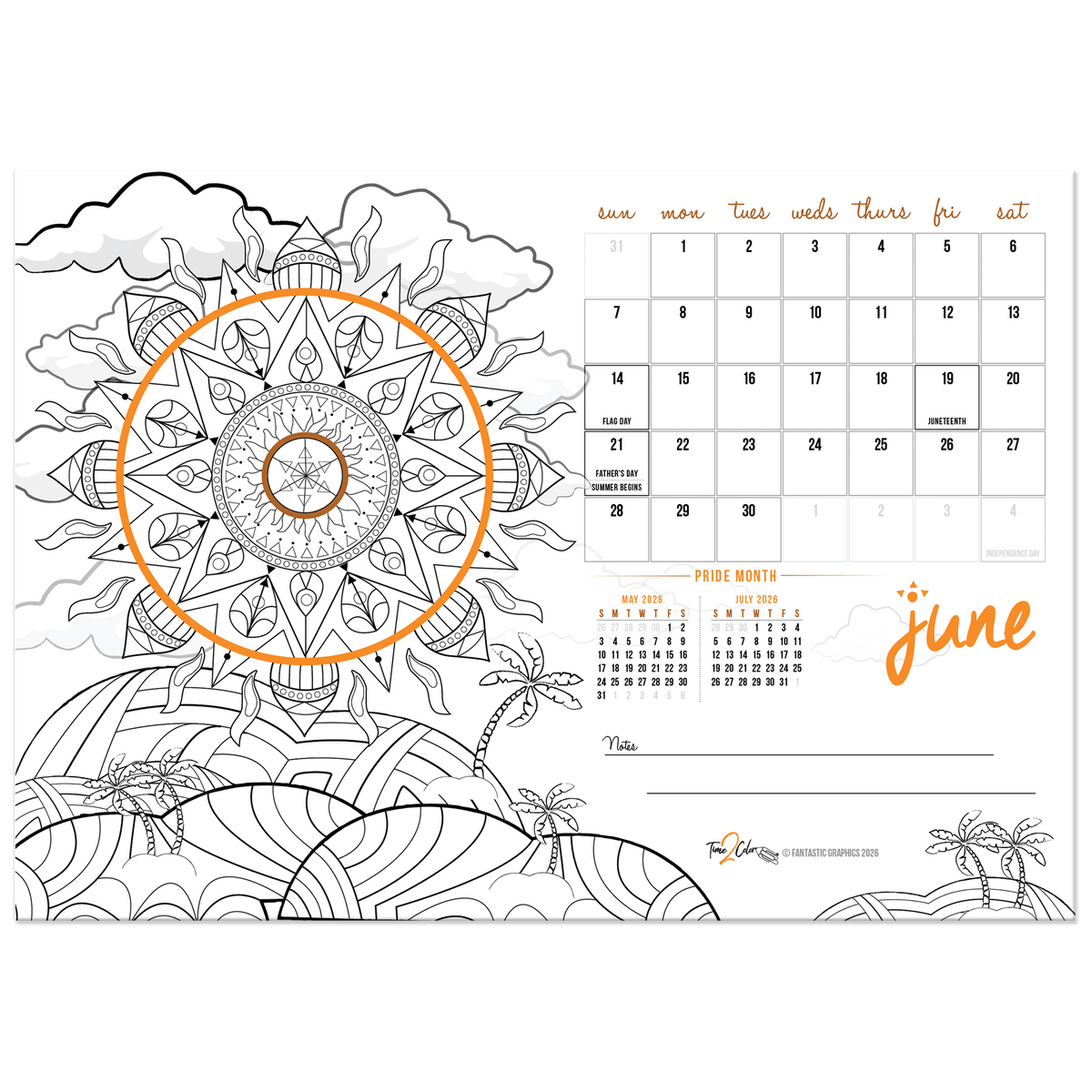 2027 Seasons Standing Lucite Desktop Coloring Calendar (8.5” x 6”)