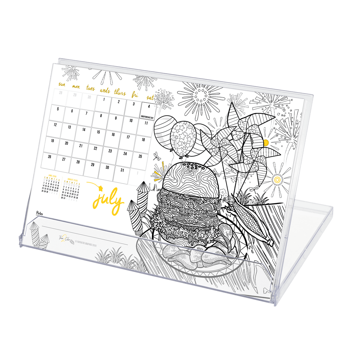 2027 “Christmas” Holiday Standing Lucite Desktop Coloring Calendar (8.5” x 6”)