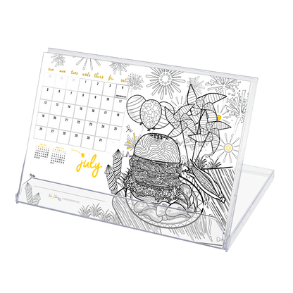 2027 “Christmas” Holiday Standing Lucite Desktop Coloring Calendar (8.5” x 6”)