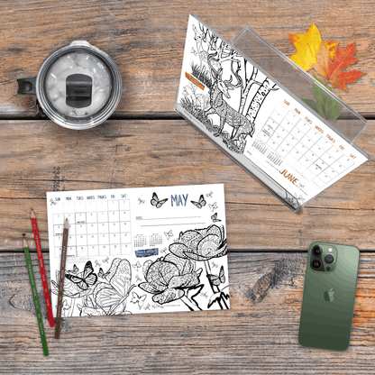 2027 Nature Standing Lucite Desktop Coloring Calendar (8.5” x 6”)
