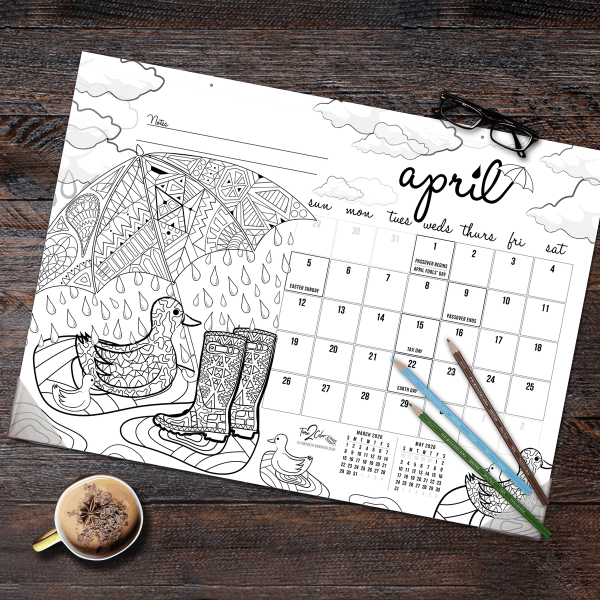 2027 Seasons 22” x 16” Office Edition Desk Blotter/Wall Coloring Calendar