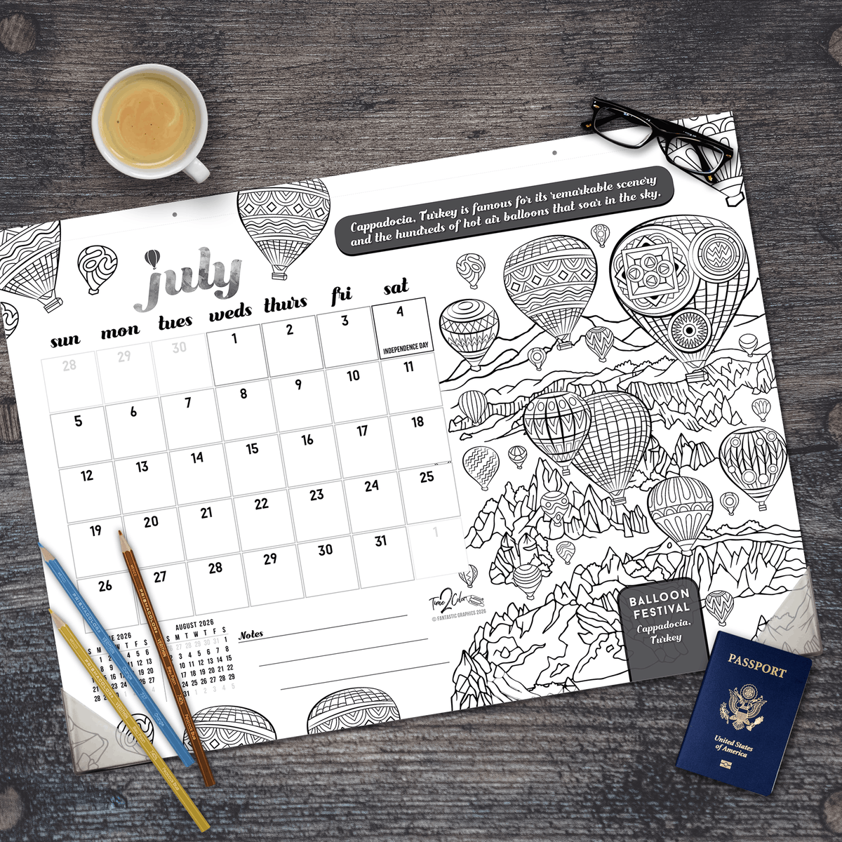 2027 Wonders Of The World 22” x 16” Office Edition Desk Blotter/Wall Coloring Calendar
