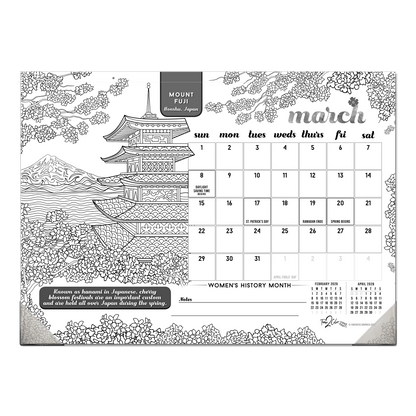 2027 Wonders Of The World 22” x 16” Office Edition Desk Blotter/Wall Coloring Calendar