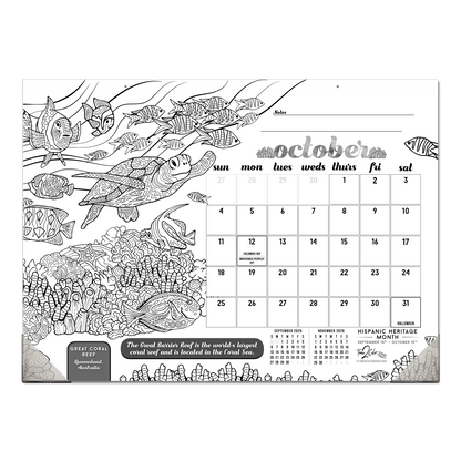 2027 Wonders Of The World 22” x 16” Office Edition Desk Blotter/Wall Coloring Calendar