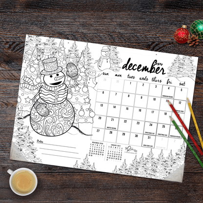 2027 “Christmas” Holiday 22” x 16” Office Edition Desk Blotter/Wall Coloring Calendar