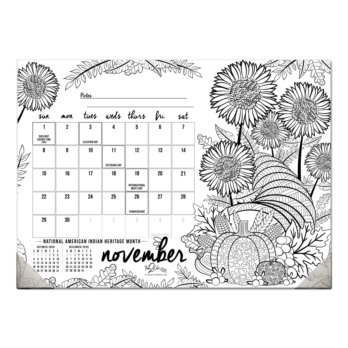 2027 “Christmas” Holiday 22” x 16” Office Edition Desk Blotter/Wall Coloring Calendar