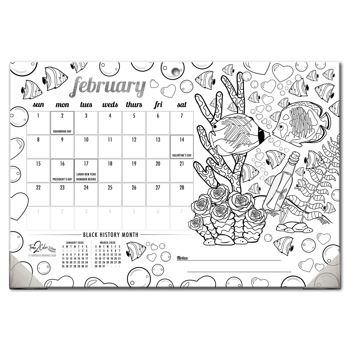 2027 Tropical Fish 19” x 13” Home Edition Desk Blotter/Wall Coloring Calendar