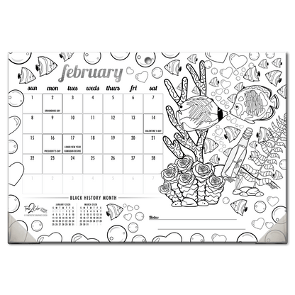 2027 Tropical Fish 19” x 13” Home Edition Desk Blotter/Wall Coloring Calendar