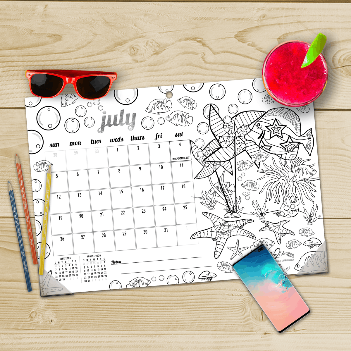 2027 Tropical Fish 19” x 13” Home Edition Desk Blotter/Wall Coloring Calendar