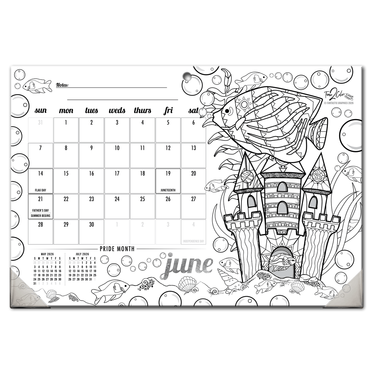 2027 Tropical Fish 19” x 13” Home Edition Desk Blotter/Wall Coloring Calendar